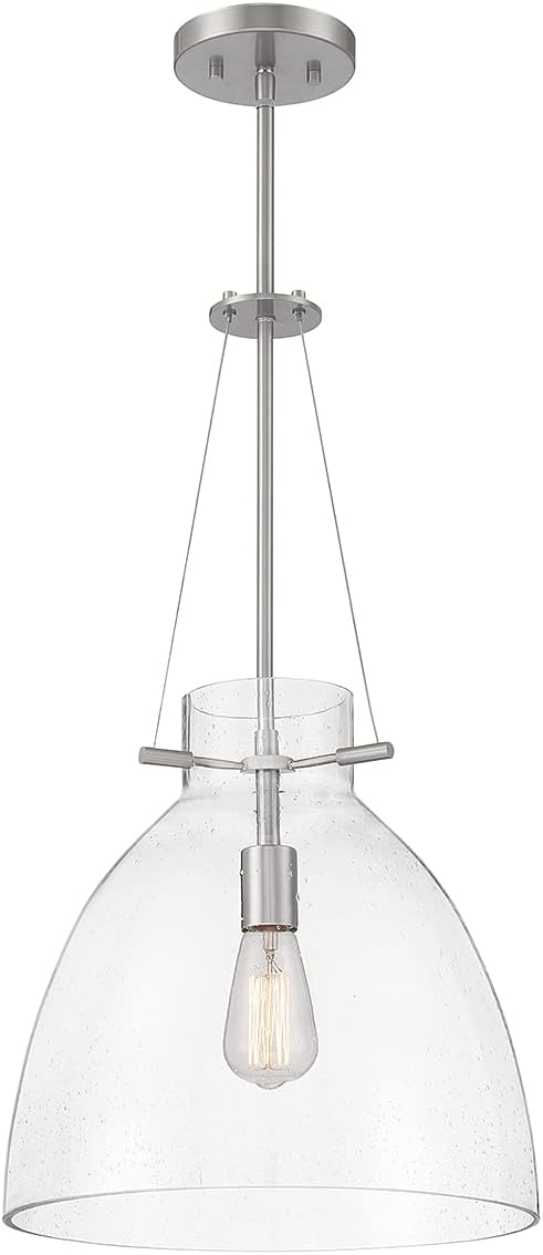 Savoy House 7-7006-1-SN Foster Modern Clear Seeded Glass Pendant, 1-Light 60 Watt, 26" H x 14" W, Satin Nickel
