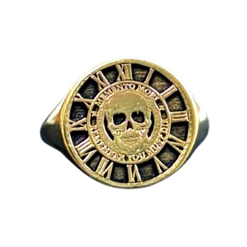 Bague tête de mort chevalière homme argent 925 plaqué or ronde