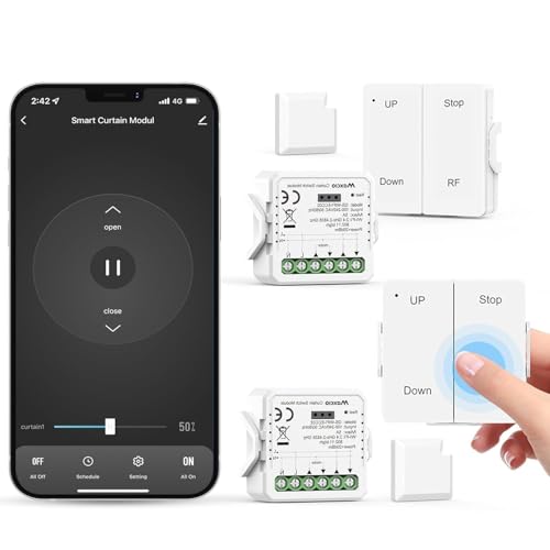 Maxcio Interruttore Tapparelle WIFI con telecomando RF, Relè per Modulo Tapparelle con Funzione Percentuale, Timer, Controllo Voce e Tramite App, Compatibile Con Alexa/Google Home, Smart Life, 2 Packs