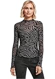 Urban Classics Damen T-Shirt Ladies AOP Mesh Turtleneck Longsleeve Asphalt/Black L