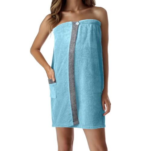 JEMIDI Sauna Frottee Kilt Sarong M-XXL Damen 100% Baumwolle Saunakilt Saunasarong Saunatuch (Damen Mint/Grau)