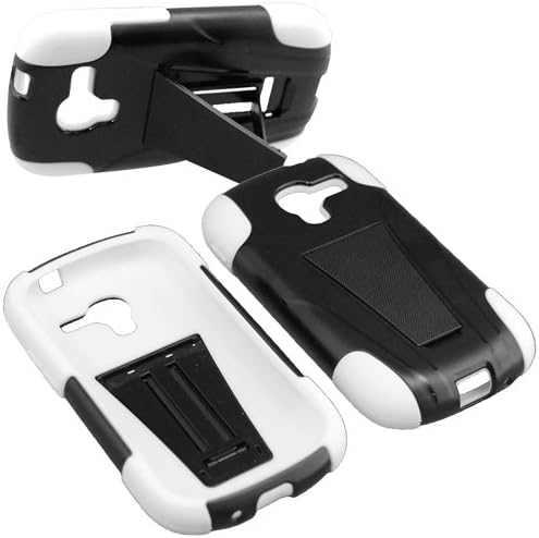 Eagle Cell Hybrid Y Case with Kickstand for Samsung Galaxy Exhibit/T599 - Retail Packaging - White/Black