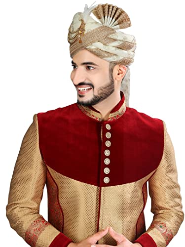 Luxurious Gold Maroon Indian Wedding Indo-Western Sherwani for Men2
