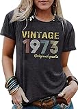 50th Birthday Gift Shirts Vintage 1973 Original Parts Tshirt for Women Letter Print Retro Birthday C
