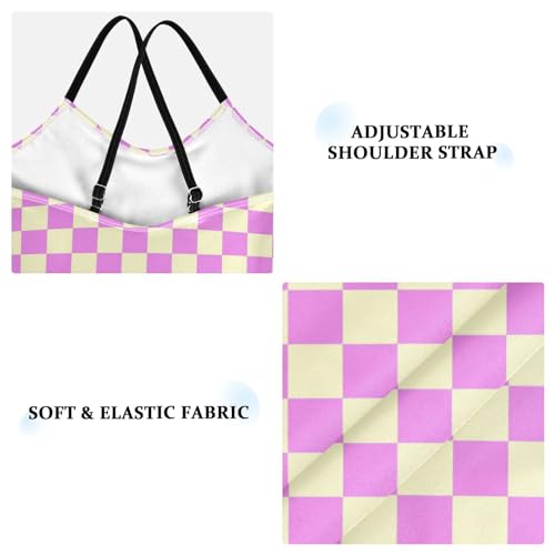 Image of Black and White Chess Girls One Piece Swimsuits Board Marble Tile Sport Halter Swimwear Beach Bathing Suit 3T