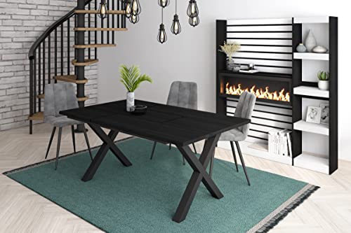 Skraut Home - Mesa De Comedor 8 Comensales 170 Robusta Y Estable Gracias A Su Estructura Y Patas Macizas Ideal Para Reuniones Familiares Negro Estilo Industrial