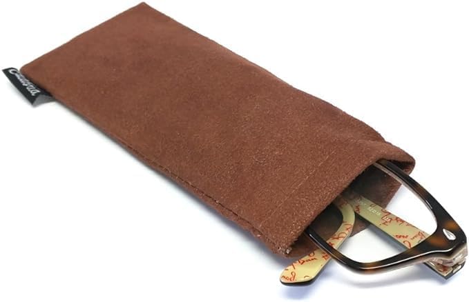 Calabria C-347 Spring Top Squeeze Eyeglasses Case Chamois Soft Glasses Holder Pouch Anti-Scratch Clean Lenses Sunglasses Bag