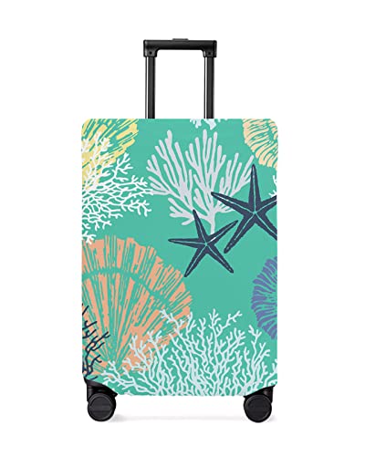 Travel Luggage Cover Spandex Elastic Suitcase Cover for Luggage, Scratch Proof Luggage Cover Protector for Trunk Case 22-25 Inch Luggage, Abstract Ocean Shell Starfish Texture Green
