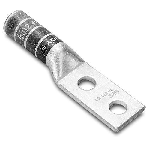 BURNDY HYLUG YA-2TC 2-Hole Compression Lug Without Inspection Window, 6 AWG Copper Conductor, Die Code 49, 1/4 in Stud