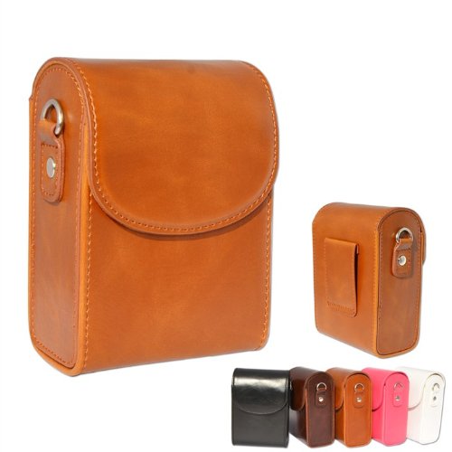 First2Savvv Brown Premium Quality Genuine Leather Camera Case Pouch Bag With Shoulder Strap For Samsung Ex2F Wb250F Wb800F Sony Dsc-Rx100Ii Dsc-Rx100M2 Dsc-Hx50V Canon Ex2F Wb250F Wb800F Olympus F300Exr Finepix T350 Finepix #TOP2