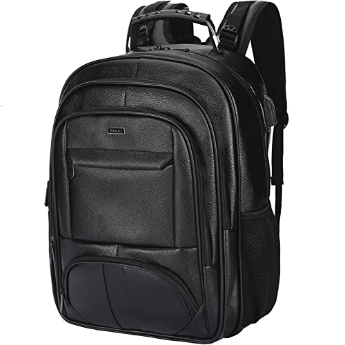 Laptop Backpack Waterproof Leather Backpacks with USB port fit 15.6  Laptops for Men and Women Travel School Backpack Black