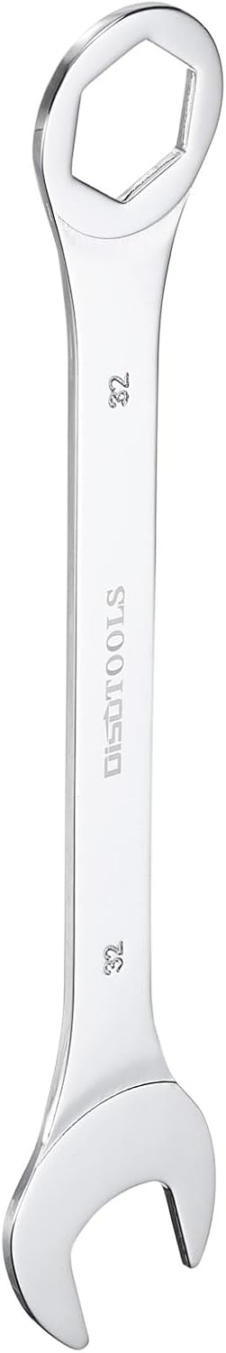 HARFINGTON Thin Combination Wrench Metric 32mm 6-Point Ended Box 15 Degree Offset Open End CR-V Chrome Plated Steel, Silver