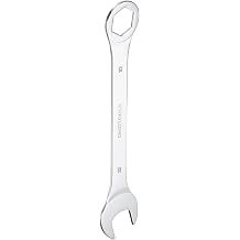 sourcing map Thin Combination Wrench Metric 32mm 6-Point Ended Box 15 Degree Offset Open End CR-V Chrome Plated Steel, Silver