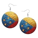 Pendientes de cuero con estampado de bandera de Venezuela para mujer, aretes colgantes y aros, perfectos para fiestas de disfraces, accesorios para niñas, talla única, Cuero