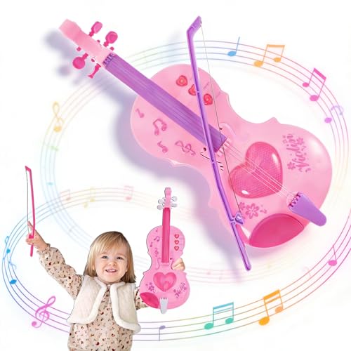 NUOBESTY Violon rose pour enfants – Mini instrument de musique de simulation avec sons d'apprentissage – Jouet éducatif de développement précoce pour les tout-petits et les filles