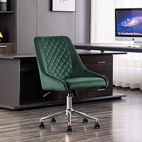 DUHOME Office Chair Velvet Covering Desk Chair Height Adjustable Swivel Chair Tilt Mechanism 8066B silver, colour:dark green Cover