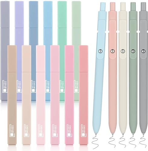 COZCLAM Conjunto de 17 marcadores pastel, 12 marcadores pastel sem sangrar e 5 canetas de gel pretas, marcadores de cor material escolar e papelaria