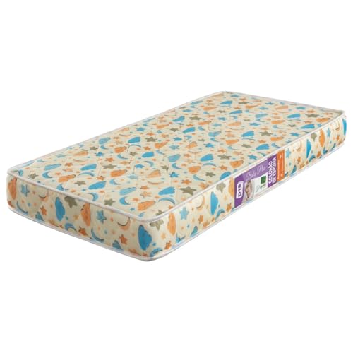 Colchão Infantil para Berço Baby Plus D18, 130x70 cm, Espuma de Alta Qualidade, Estampa Nuvens e Est