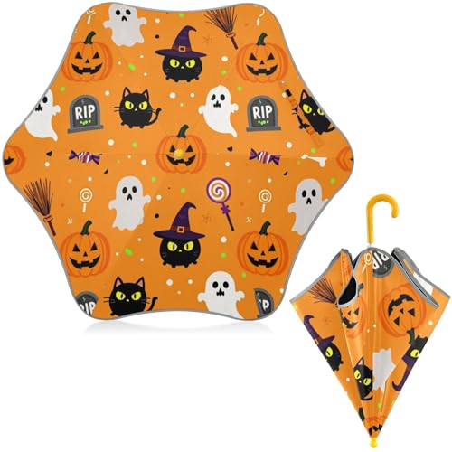 Paraguas infantil de calabaza y fantasmas con protección UV y tira reflectante