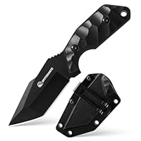 SPITZKANTE Small Fixed Blade Knife X-TAN-K, Full Tang Tanto Knife with 5Cr14MoV Steel, Compact EDC Tool with Horizontal Belt Clip for Camping, Hiking & Outdoor Use, Black