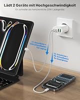 2-Pack USB C Stecker, 4-Ports USB Ladegerät Mehrfach Netzteil Mehrfachstecker 60W Power Adapter PD 3.0 Schnellladegerät USBC Netzteil für iPhone 16 15 14 13 12 11 Pro Max, iPad, Samsung,Handys – Ansicht 2