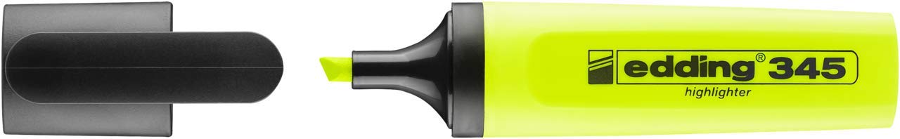 edding 345 marcador fluorescente - amarillo - 1 marcador fluorescente - punta biselada de 2-5 mm - ideal para hacer marcas brillantes y resaltar pasajes de texto y notas