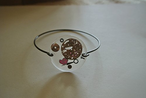 Omega loves time- Round crystal with omega watch parts and heart charm on antique bangle