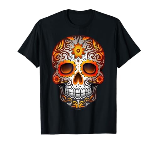 Day Of Dead Sugar Skull Floral Skeleton Head Bone Skull T-Shirt
