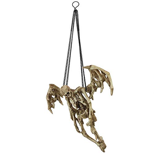Design Toscano JQ9661 Suspending Death Gothic Skeleton Hanging Sculpture, Faux Bone Finish, 11 Inch