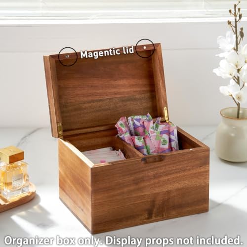 SANOSY Acacia Wood Tampon Holder for Bathroom, Feminine Product Organizer with Hinged Lid, 2-Compartment Shark Week Period Box, Pad&Tampon Organizer, Girl Stuff Box for Bathroom Storage - 1