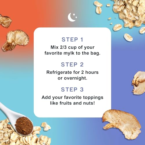 Mushroom Overnight Oats [6 servings] - Blueberry Flavored Organic Oatmeal made with Premium Grade Mushrooms - Lion's Mane, Turkey Tail, Chaga, Cordyceps - Boosts Cognitive Function & Immunity - Thumbnail 6