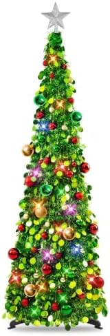 N&T NIETING Pop Up Christmas Tree with Lights & 30 Balls, 5Ft Col...