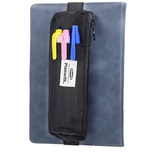 Image of Grevosea Pen Holder for Notebook, Pen Pouch with Zipper and Adjustable Elastic Band Notebook Pouch Journal Pencil Holder for Adult Office College Supplies Planner Accessories (Black)