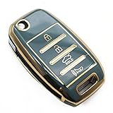 Key Fob Cover Compatible with Kia Forte Optima Rio Sedona Sorento Soul Sportage Hyundai Elantra Genesis Sonata Flip 4 Buttons TPU Remote Keyless Key Fob Case Protection Shell Accessories, Blue Gray