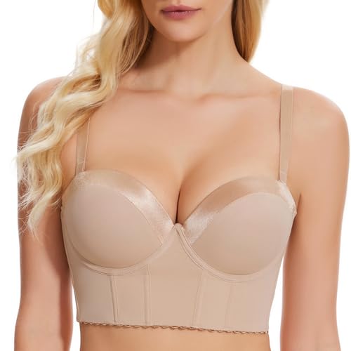 Image of SEA BBOT Women Anti-Slip Strapless Bra Longline Padded Push Up Bra