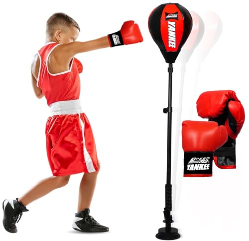 Image of SPEED UP Yankee Boxing Kit /Punch Stand Set for Kids & Adults (5+ Years Age) with Boxing Speed Ball, Punching Gloves & Pump, Adjustable Standing Boxing Kit for Practice & Traning