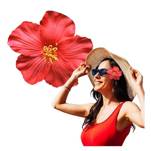 Red 8 cm Hawaiian Flower Hair Clip for Women Girls Fashion Bohemian Flowers Hair Accessory for Dancer Bridal Wedding Beach Party Decorations (1Pc)