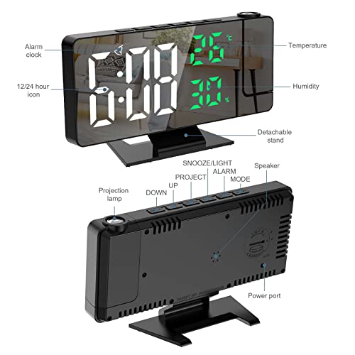 Ankilo Projection Alarm Clock For Bedroom, 7.8" Large Digital Clock With 180° Projector, 12/24H, Usb Charging Port, Temperature & Humidity Display, Snooze, Bedside Clock For Heavy Sleeper #TOP6
