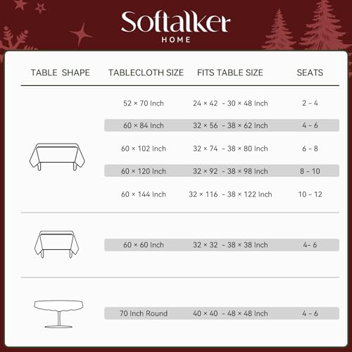 Softalker Christmas Jacquard Tablecloth, Winter Vintage Damask Rectangle Table Cover, Waterproof Poinsettia Snowflakes Polyester Table Cloths Decor for Holiday, Dining, Party - 60 x 84 inch, Red – Image 6