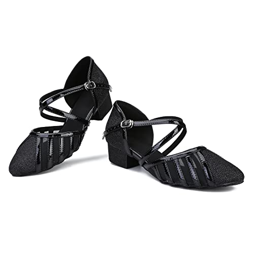 Image of Low Heel Ballroom Dance Shoes Women Latin Salsa Wedding Practice Dancing Shoes Sparkle Comfortable Closed Toe Dance Heels 1.5inch
