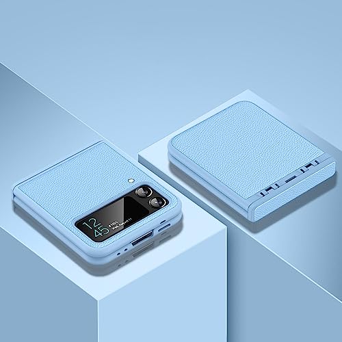 Coque Samsung Z Flip 4 avec Protection Charnière Cuir Mince Bleu
