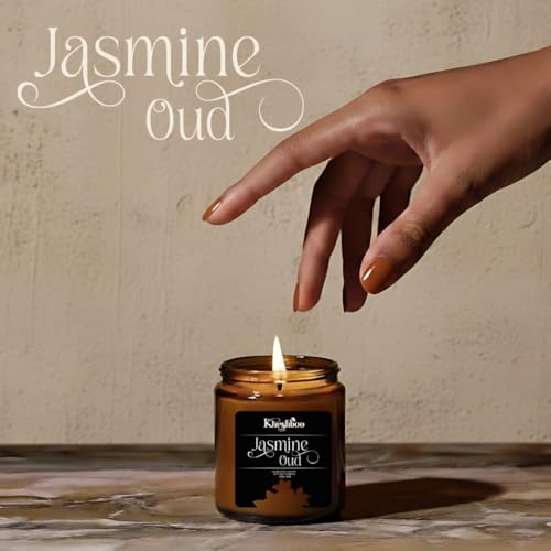 Image of Premium Scented Soy Wax Candle | Luxury Aromatherapy Candle for Home Decor & Relaxation | 200g, 25+ Hours Burn Time, Non-Toxic, Smoke-Free |Stress Relief & Wellness Gift (Jasmine Oud)