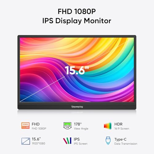 Dopesplay Portable Monitor 15.6 Zoll, 1080P Tragbarer Monitor mit Lautsprecher/Ständer, Ultra-schlank USB-C & HDMI Externes Display für Laptop/PC/Mac/Xbox- mit VESA-Löchern