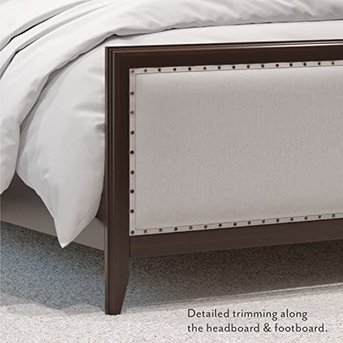 Dg Casa Salerno Wood Platform Bed Frame With Nailhead Trim - Queen Bed Frame With Adjustable Headboard And Full Wooden Slats, No Box Spring Needed - Queen Upholstered Bed Frame In Natural Fabric #TOP7