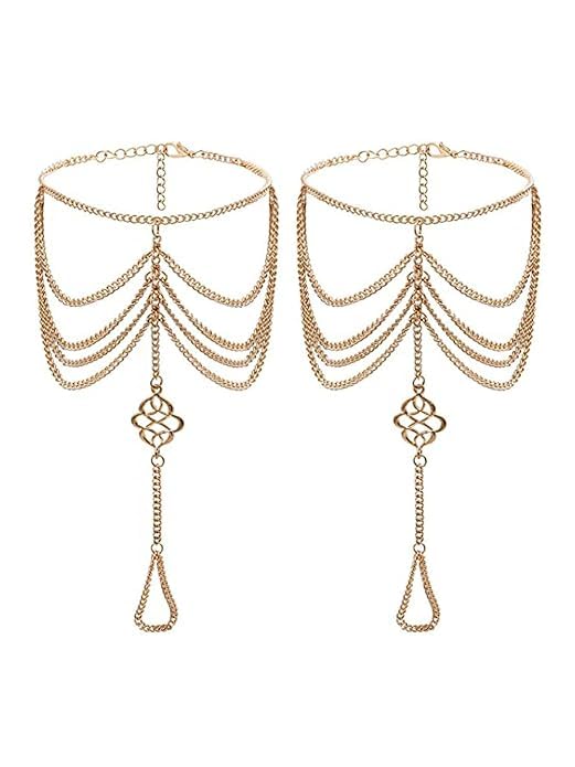 RVM Jewels Payal Anklet With Toe Ring Multi Layer Gold Plated Fashionable Chain Pair of Anklets for Women and Girls (B0D8KLQ5QM) Amazon Price History, Amazon Price Tracker