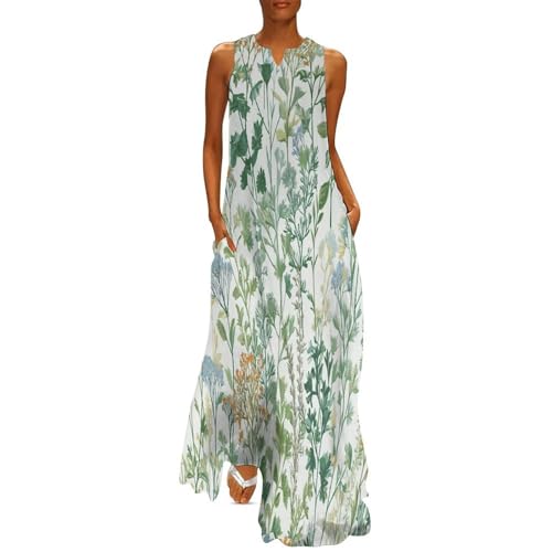 Maxi robe bohème imprimé fleurs sauvages aquarelles col en V robe d'été grande taille