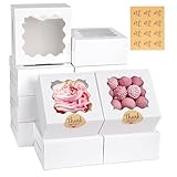 Paquete de 100 Cajas de para Postres con Tapa Transparente, Cajas de Panadería Blancas con Pegatinas, Cajas para Postres...