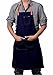 A.Monamour Delantal Babero Denim Azul para Mujer Hombre con 3 Bolsillos Correas Ajustables De Cuero para Cocinero Trabajo Cocina Cocina Casera