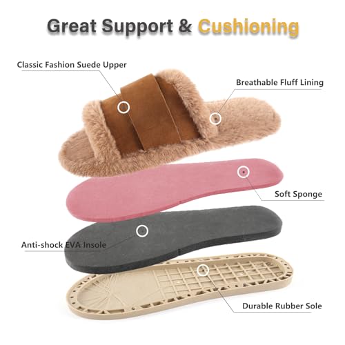Image of Fur Story Women's Furry Slippers Open Toe Fuzzy Slippers Memory Foam Fluffy House Sandal