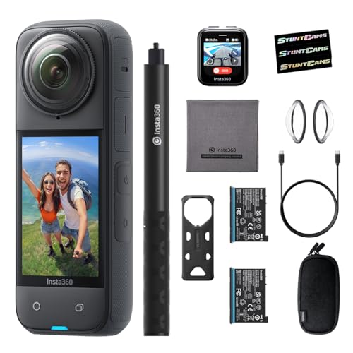 Insta360 X4 - Waterproof 8K 360 Action Camera, 4K Wide-Angle Video, Extra Battery, Extendable Selfie Stick, GPS Preview Remote Lens Guards AI Editing, Sports, Travel, Outdoor